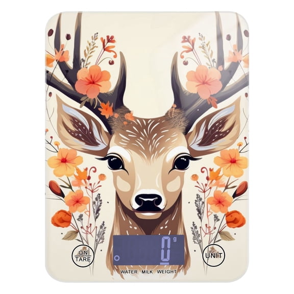 Deer Head Flowers Food Scale Digital Kitchen Scale Waterproof Tempered Glass Tare Function 11 lb for Baking Cooking Meal Prep