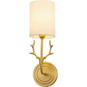 Deer Head Gold Metal Wall Light Cylinder Fabric Lamp Shade, Deer Head Gold Metal Wall Light, Wall Mounted Lamps for Bedroom Living Room Home Decor(Golden-White,&nbsp;With LED warm light bulb)