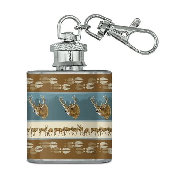 Deer Head Hunting Hunter Stainless Steel 1oz Mini Flask Key Chain