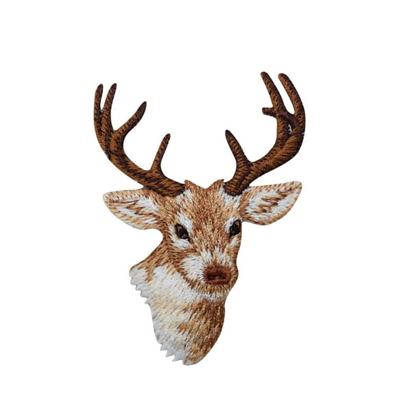 Deer Head - Natural - White Tail - 8 Point - Iron on Applique/Embroidered Patch