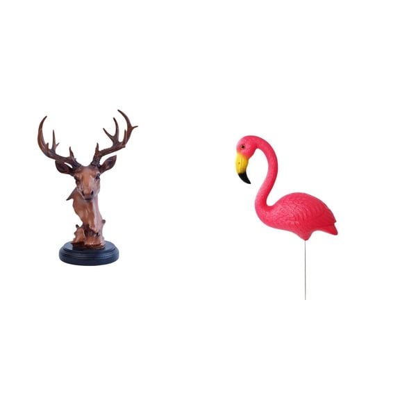 Deer Head Ornament Flamingo Sculpture Animal Statue Unique Resin Construction for Shelf Yard Home Use