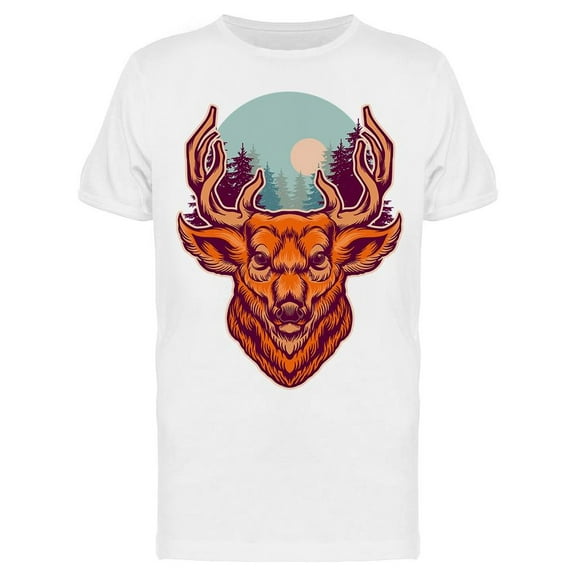 Deer Head Pine Forest T-Shirt Men -Image by Shutterstock, Male Small