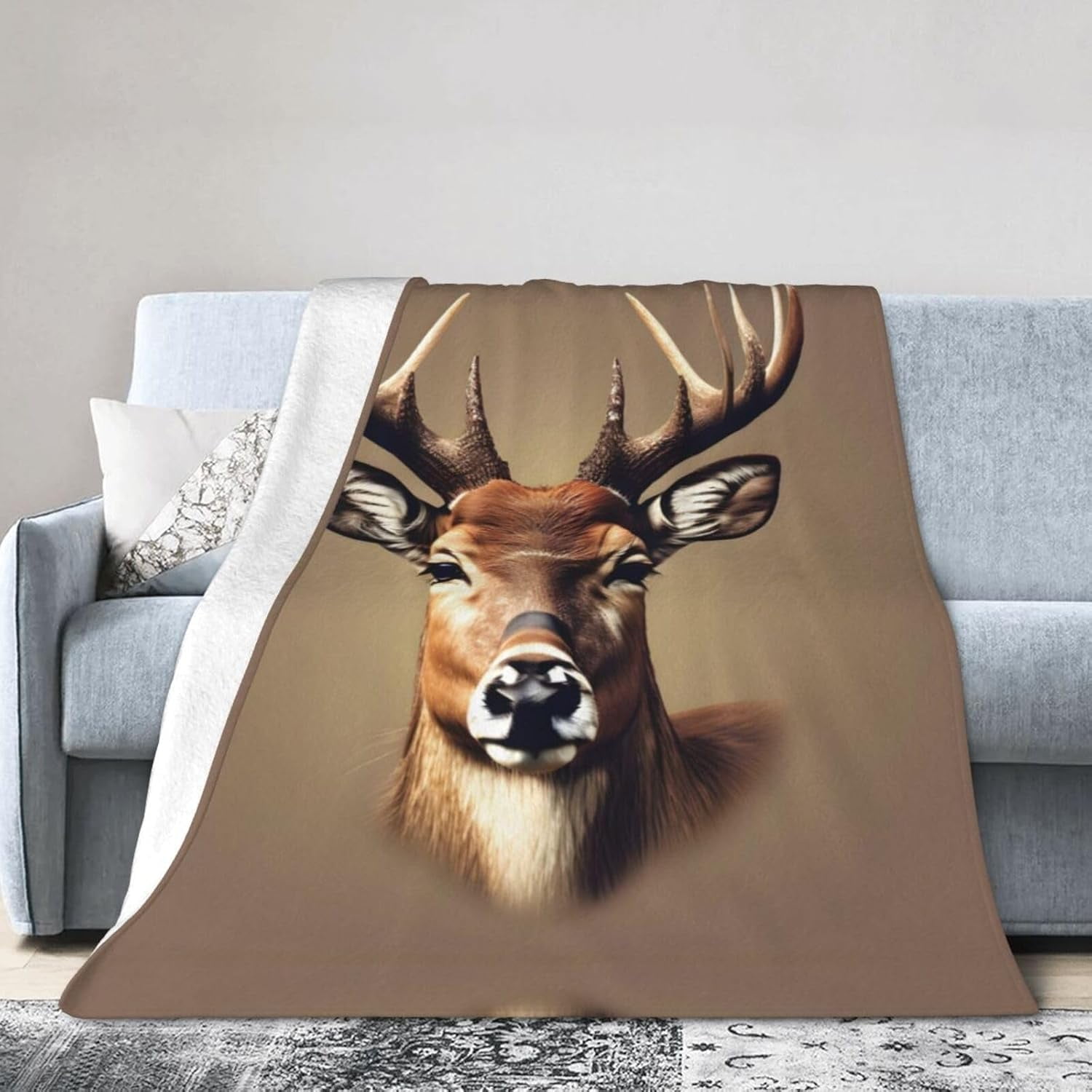 Deer Head Printing Premium Flannel Fleece Blanket Perfect for Bed