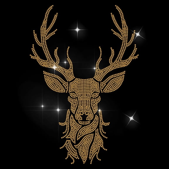 Deer Head Rhinestone Iron on Hotfix Rhinestone Golden Antler Transfer Applique Jungle Animal Heat Transfer Decal Bling Patch Clothing Repair Applique Hat DIY Decor Mixed Color