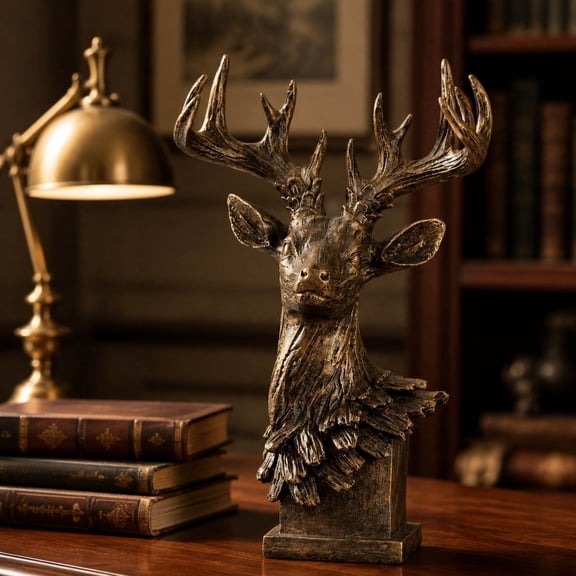 Deer Head Sculpture, Deer Wall Accent, Resin Antler Display Detail for Bedroom Shelves and Cozy Seasonal Arrangements, 15.75 x 8.66 x 5.51 in