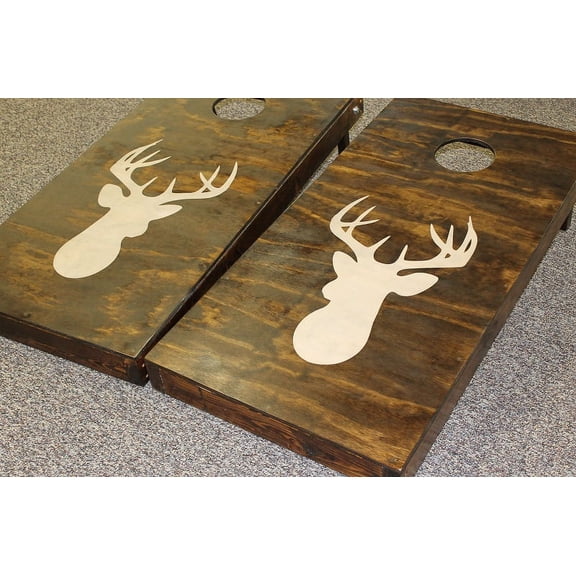 Deer Head Silhouette Outdoor Decal Stickers for Bean Bag Boards UV Resistant Cornhole Board Game Vinyl Decals or Stencil for Painting, Set/2, Beige