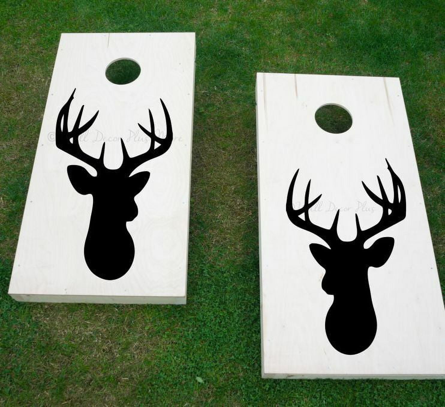 Deer Head Silhouette Outdoor Decal Stickers for Bean Bag Boards UV Resistant Cornhole Board Game Vinyl Decals or Stencil for Painting, Set/2, Black