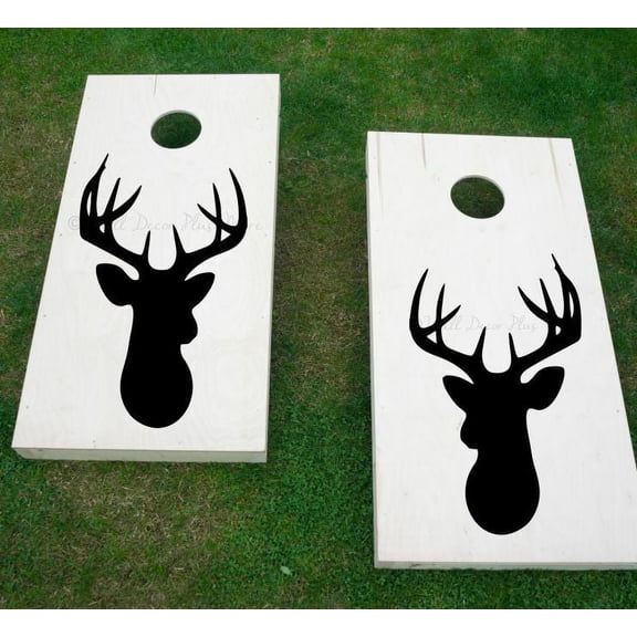 Deer Head Silhouette Outdoor Decal Stickers for Bean Bag Boards UV Resistant Cornhole Board Game Vinyl Decals or Stencil for Painting, Set/2, Black