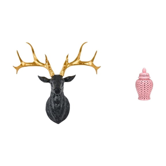Deer Head Statue Ceramic Ginger Jar Decorative Vase Large Size Ornament for Home Office Living Room