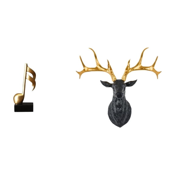 Deer Head Statue Music Note Sculpture Desktop Figurine Resin Material for Living Room Bedroom Office
