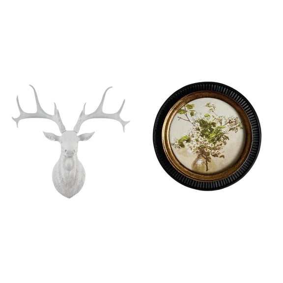Deer Head Statue Ornate Picture Frame Resin Material Wall Hanging for Home Living Room Decor Display