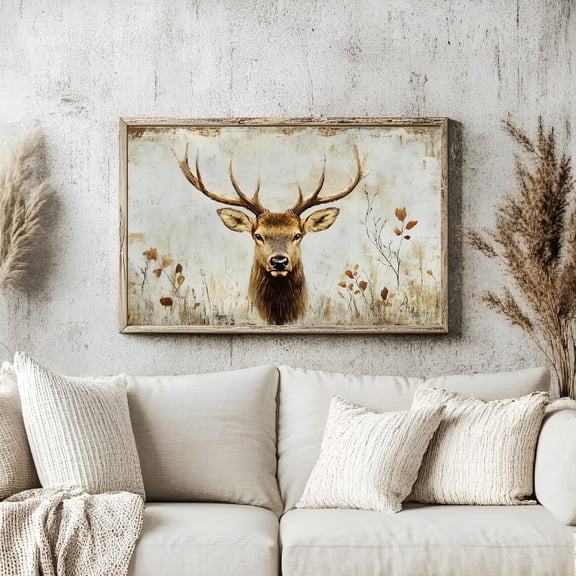Deer Head Wall Art Print - Rustic Farmhouse Decor, Vintage Animal Portrait, Horizontal Wildlife Art For Living Room, Wall Art, Modern Wall Decor, 16x24 UNFRAMED