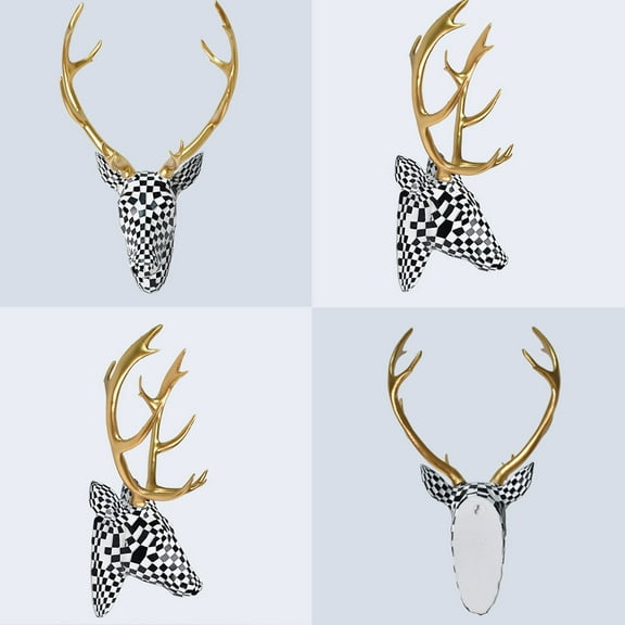 Deer Head Wall Decor Geometrical Antique Copper Deer Antlers Wall Sculpture Faux Taxidermy Resin Wall Animal Head