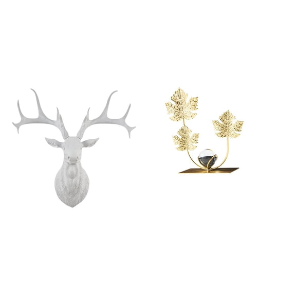 Deer Head Wall Decoration Animal Ornament Figurine Statue Iron Artwork for Living Room Bedroom Corridor