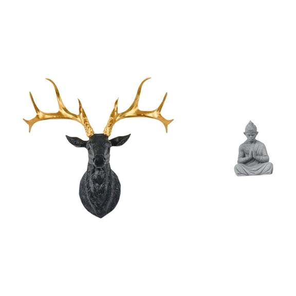 Deer Head Wall Decoration Monkey Buddha Statue Figurine Sandstone Collectible for Home Meditation Spaces