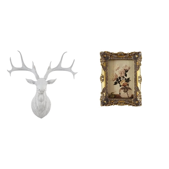 Deer Head Wall Decoration Picture Frame Animals Resin Vintage Baroque Style for Bedroom Gallery Hallway