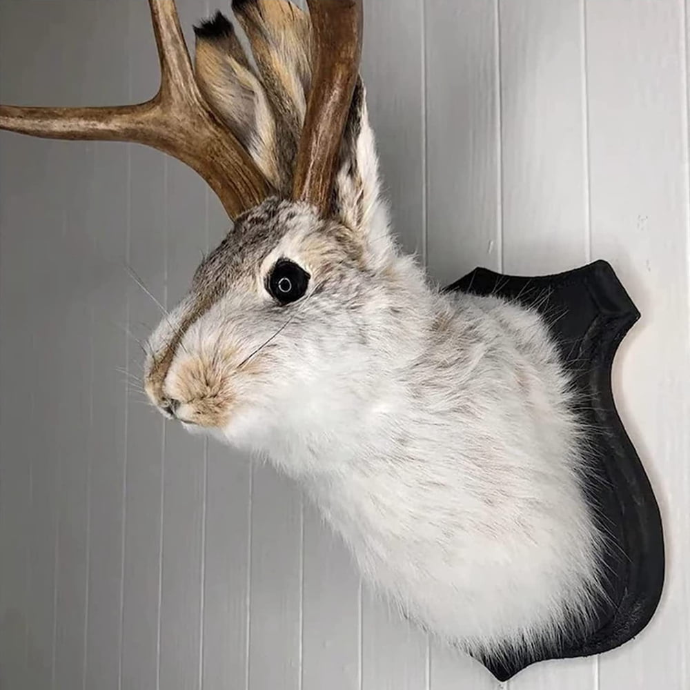 Deer Head Wall Mount Jackalope Taxidermy 3D Rabbit Animal Head Sculpture  Figurine for Holiday Living Room Bedroom Home Decoration