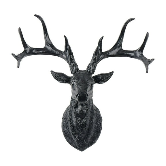 Deer Head Wall Sculpture Resin Deer Head Sculpture,Wall Mounted Collection,Animal Head Wall Art for Office Living Room Bar, Black Angle