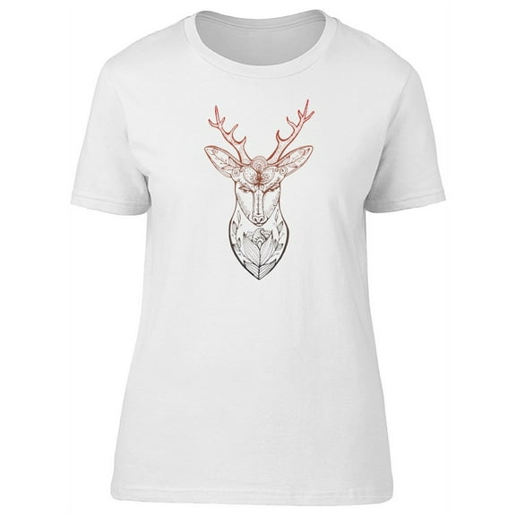 Deer Head With Human Face Boho T-Shirt Women -Image by Shutterstock, Female Large