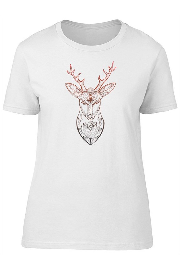 Deer Head With Human Face Boho T-Shirt Women -Image by Shutterstock, Female Large
