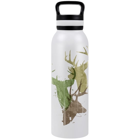 Deer Heads Trio Design Hunting Hunter Camouflage 24 oz Insulated Canteen Water Bottle, Leak Resistant, Vacuum Insulated Stainless Steel with Loop Cap