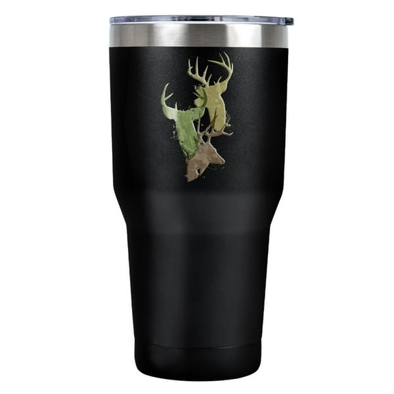 Deer Heads Trio Hunting Hunter Camo Stainless Steel Tumbler 30 oz Coffee Travel Cup, Vacuum Insulated & Double Wall with Leakproof Sliding Lid | Great for Hot Drinks and Cold Beverages