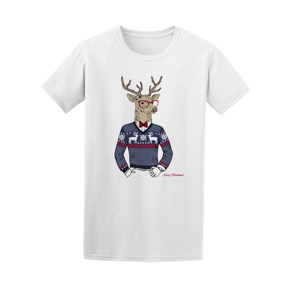 Deer Hipster Merry Christmas Tee Men's -Image by Shutterstock