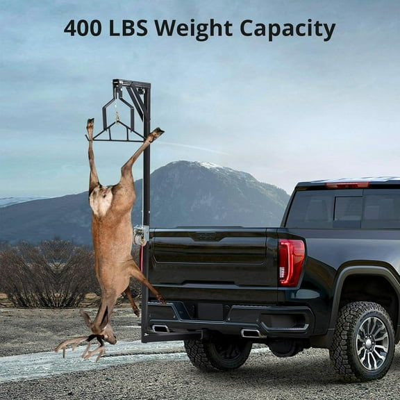 Deer Hoist for Truck Hitch, Truck Hitch Game Hoist & Gambrel, Deer Hanger for Skinning with Lifting Winch, Adjustable Height and 360 Degrees Swivel, 400 LBS Load Capacity
