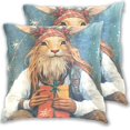 thumbnail image 1 of Deer Holding Christmas Gift Throw Pillow Covers 16x16 Inch 2 Packs Decorative Square for Living Room Couch Bed Sofa, 1 of 6