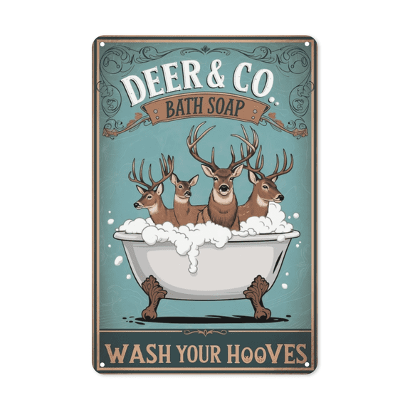 Deer Hooves Wash metal sign Rustic Bathroom Decor Wilderness Camp Sign Perfect Hanging Cottage Lodge Powder Room With Weatherproof Coating Forest Gift Hunter Camper Family 8x12 inch metal sign