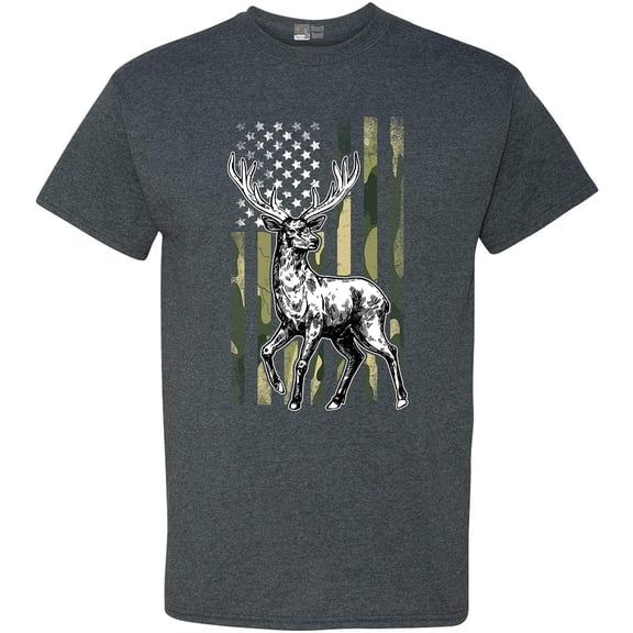 Deer Hunt American Flag Patriotic United States Support DT Adult T-Shirt Tee
