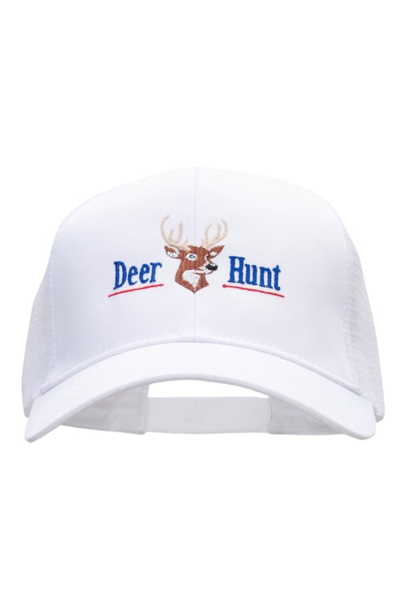 Deer Hunt Embroidered Twill Mesh Prostyle Cap - White OSFM