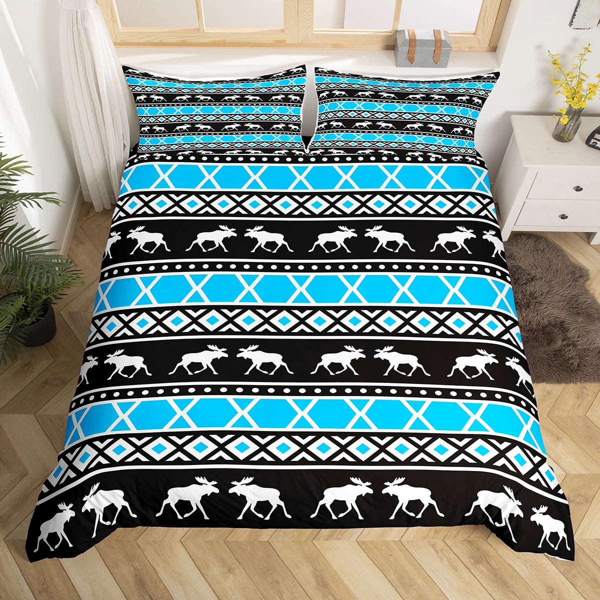 Deer Hunter Bedding Set Woodland Wildlife Moose Elk Comforter Cover for