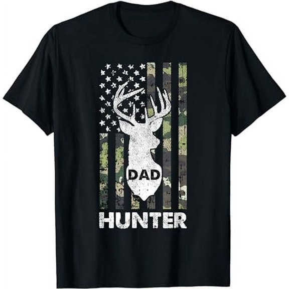 Deer Hunter Dad Cool Hunting American Flag Camo Stripes Papa T-Shirt