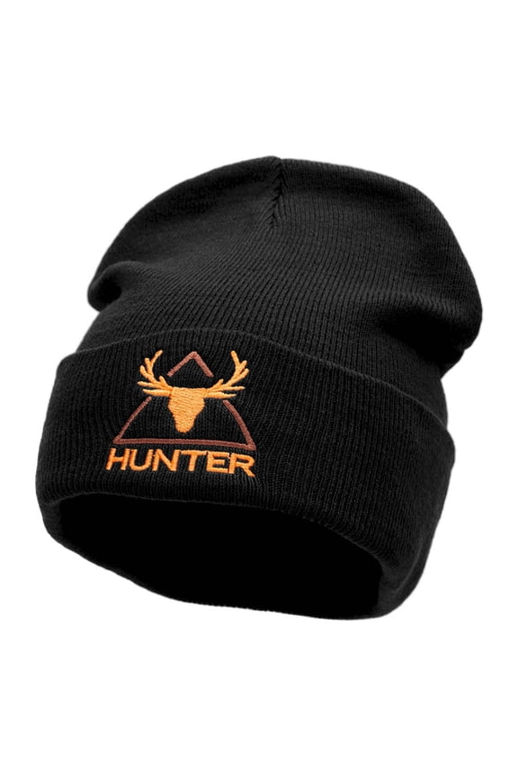 Deer Hunter Embroidered Long Knitted Beanie - Black OSFM