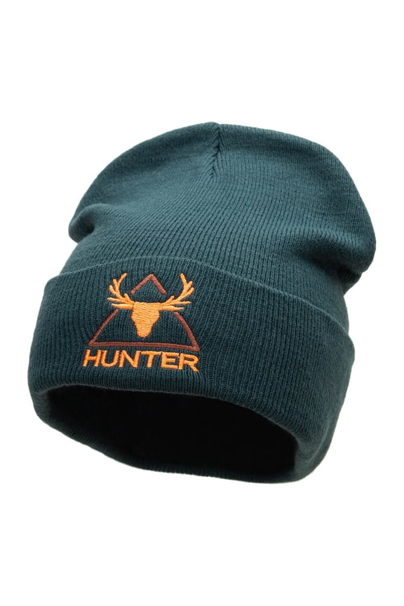 Deer Hunter Embroidered Long Knitted Beanie - Dk Green OSFM