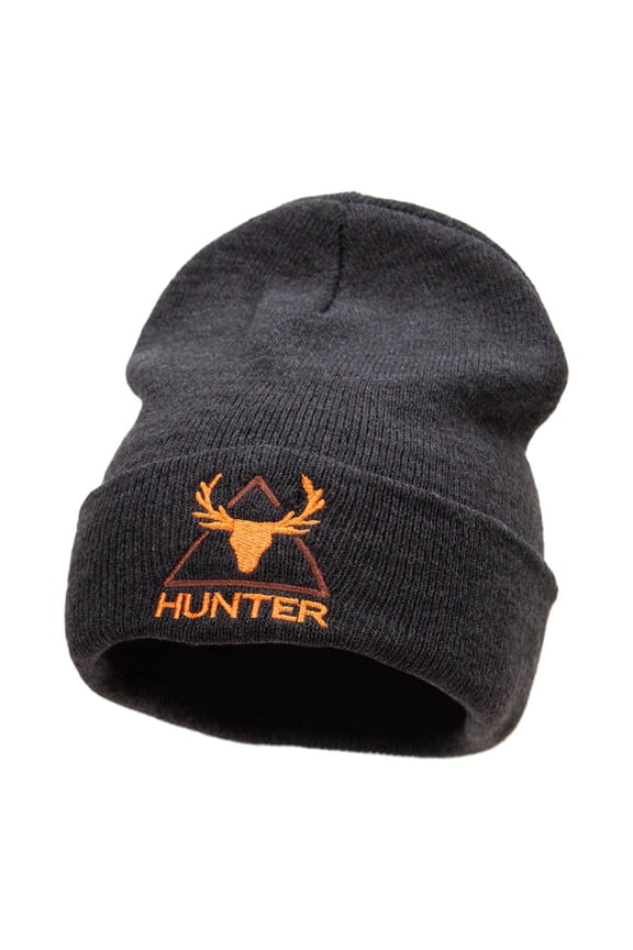 Deer Hunter Embroidered Long Knitted Beanie - Heather Charcoal OSFM