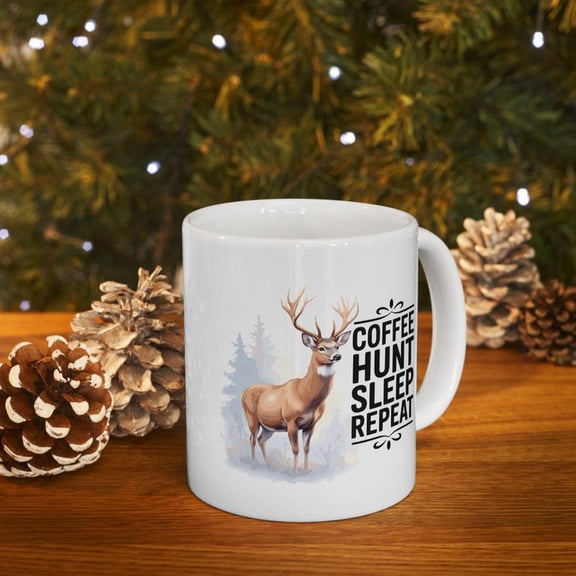 Deer Hunter Gift, Coffee Hunt eep Repeat Mug, b1uck Hunting C1Amp Coffee Cup