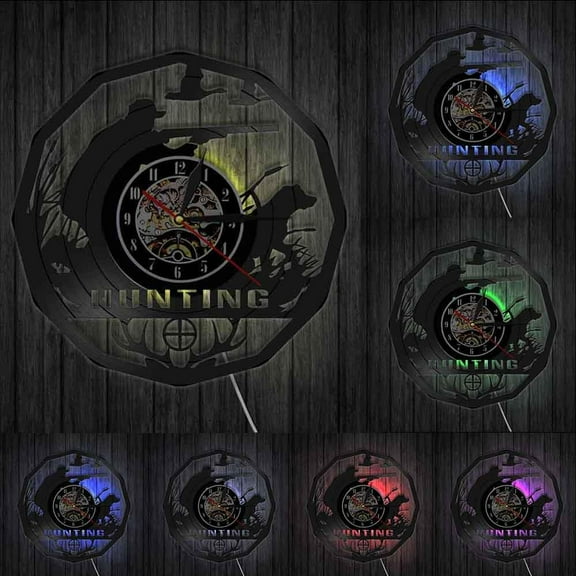 Deer Hunter Hunting Gift Wall Clock Retro Vinyl Record Wall Clock Animals Trophy Award Men Rifle Aiming Decorative Clock Watch