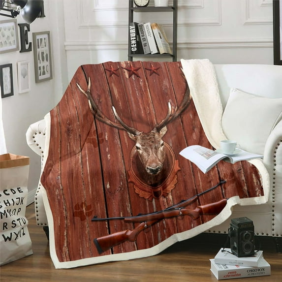 Deer Hunting 30"x40" Throw Blanket for Boys,Hunter Fleece Blanket Western Blanket Vintage Rust Red Lodge Cabin Rustic Blankets Woodland Wildlife Moose Elk Reindeer Farmhouse Decor