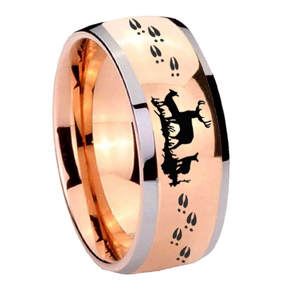 Deer Hunting 8MM Dome Rose Gold Two Tone Tungsten Men Ring