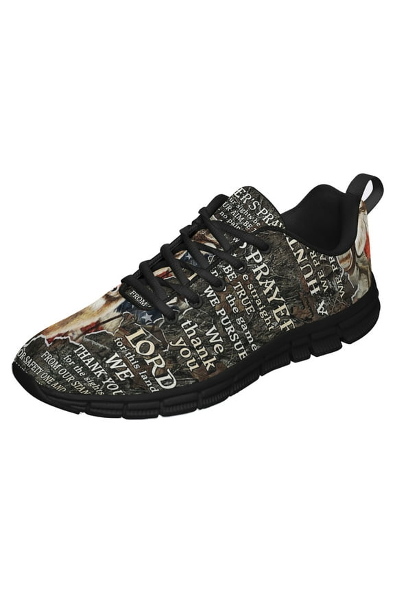 Deer Hunting A Hunter S Prayer American Flag Us Running Shoes Sneakers Mesh Black Size 4.5