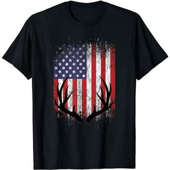 Deer Hunting American Flag Whitetail Buck Antlers Short Sleeve T-Shirt