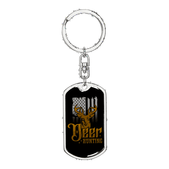 Deer Hunting Antlers Stainless Steel or 18k Gold Premium Swivel Dog Tag Keychain