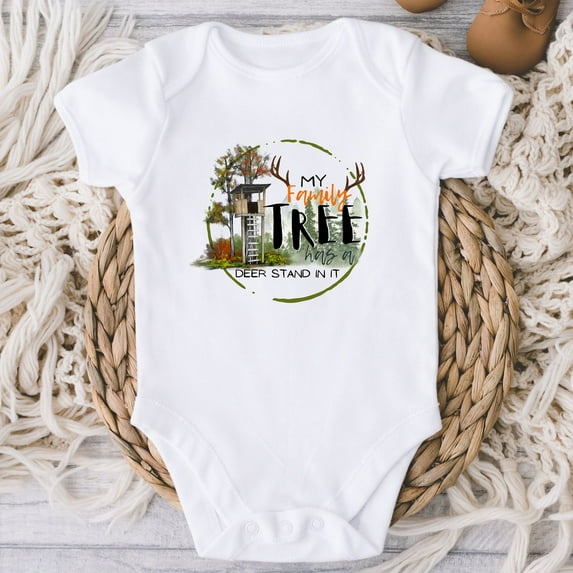 Deer Hunting Baby Bodysuit, My Family Tree Has A Deer Stand On It, Hunting Buddy, Baby Shower Gift, Grandson Gift Cute Baby Onesie, BABY BODYSUIT LAT 4424