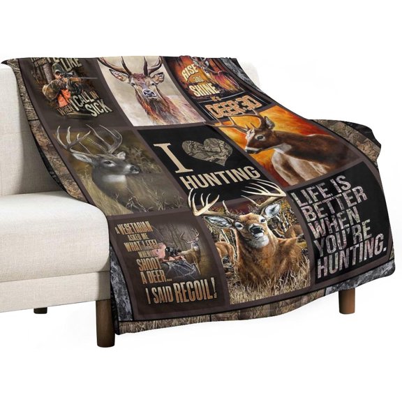 Deer Hunting Blanket Deer Gifts for Boys Men Throw Blanket for Couch Sofa Bed Soft Warm Flannel Fleece for Adults 50"x60"