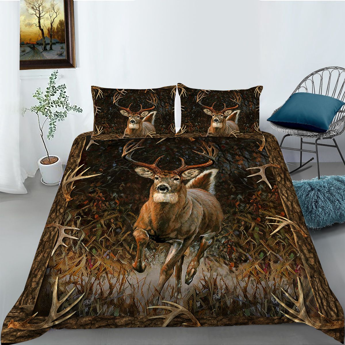 Deer Hunting Camo Comforter,Hunter Bedding Set Deer Comforter Set for