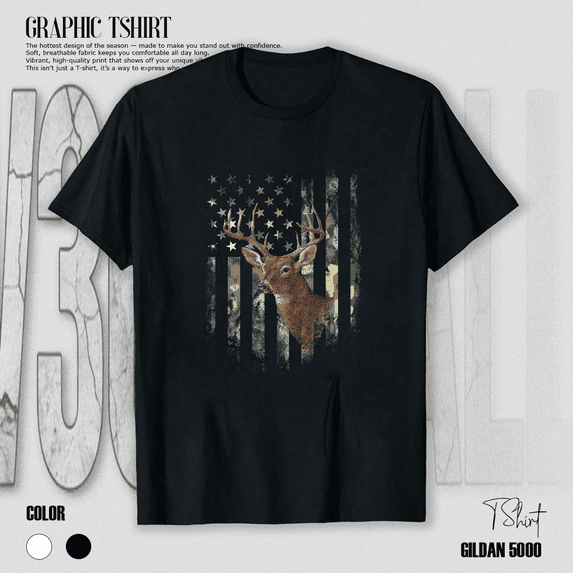 Deer Hunting Camo Outdoorsman Art On Back Colors Graphic Unisex T-Shirt V17518, up to size 5XL
