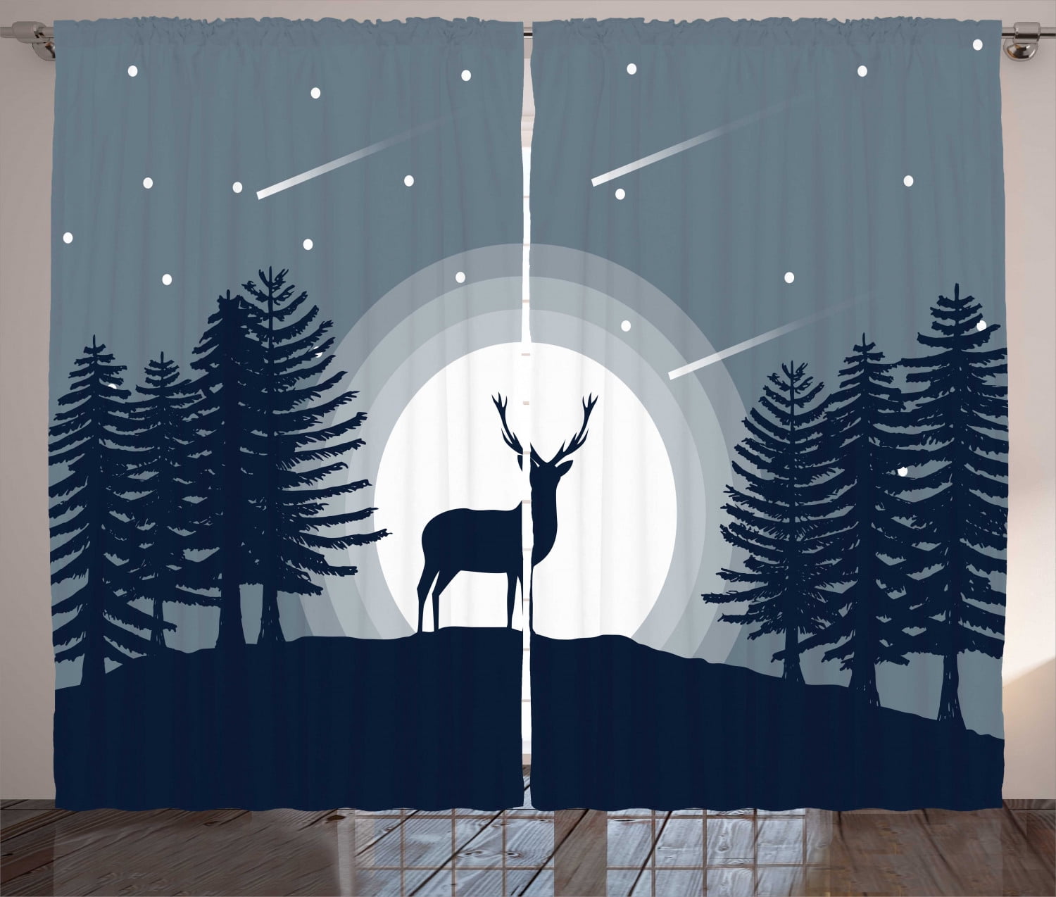 Ambesonne Deer Hunting Curtains 2 Panel Set, Mystic Wild Animal, 108