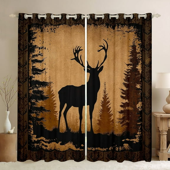 Deer Hunting Curtains Wildlife Hunting Theme 30%-50% Blackout Curtains Western Woodland Animal Bedroom Curtains Rustic Farmstyle Window Curtains Antler Print Curtains,2 Panels 38"Wx45"L